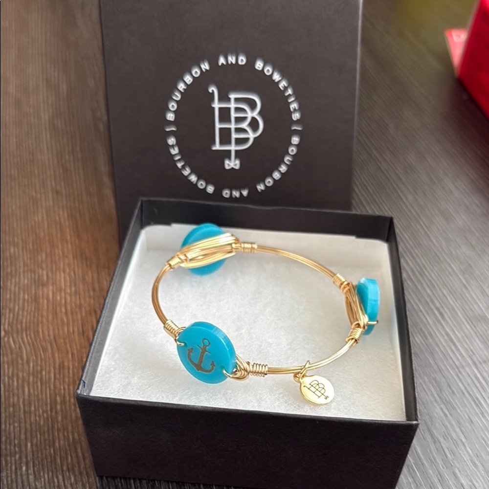 Gold and Blue Turquoise Accent Bracelet by Bourbon and Bow ties